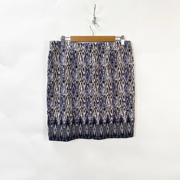 2/$30 J. Jill Medium Petite Womens Purple Blue Ikat Print Stretch Pencil Skirt - Picture 5 of 9
